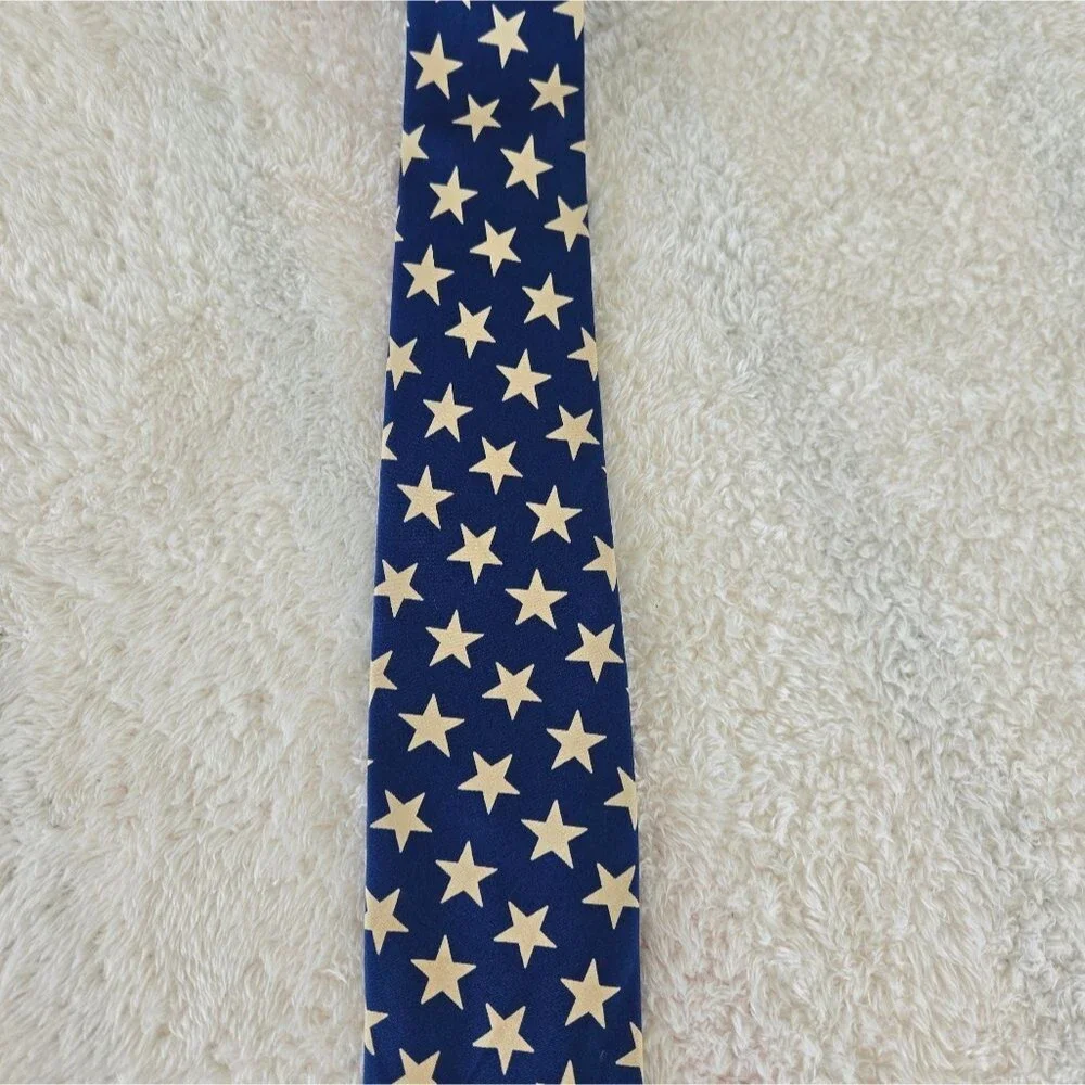 Vintage Polo Ralph Lauren Blue and White Star (American Flag) Pattern Men's Tie